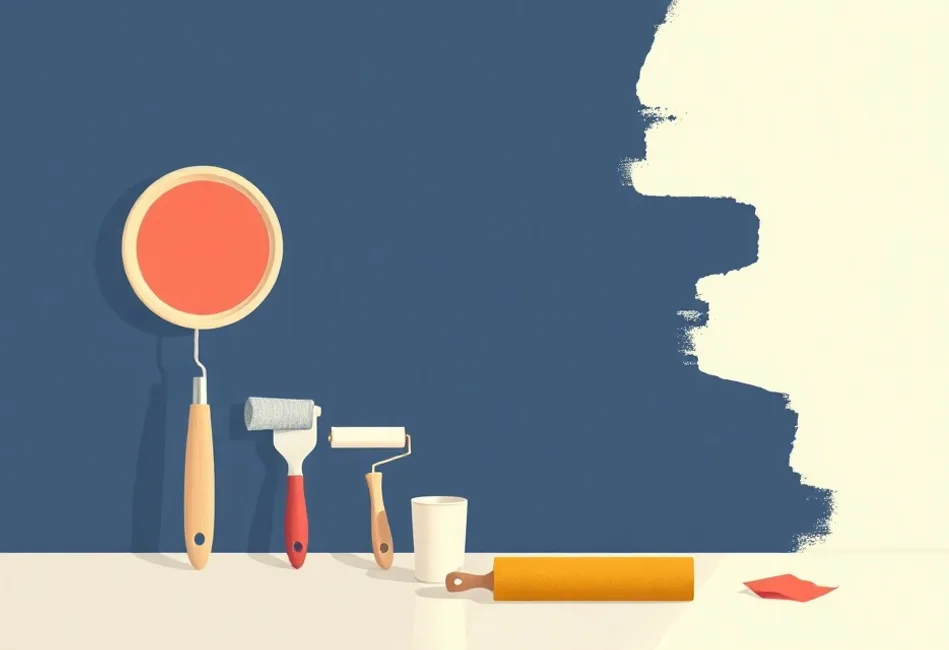 Outils de peinture disposés dans l'ordre des étapes du chantier