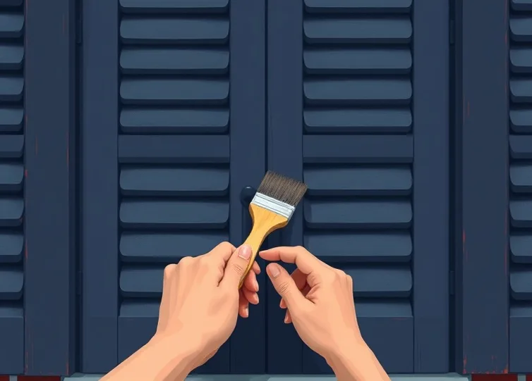 Mise en peinture au pinceau de volets et d'encadrements en bois