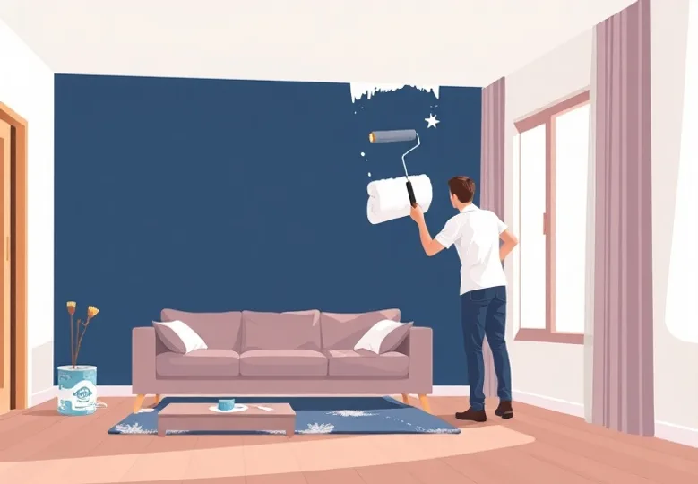 Peintre appliquant la peinture au rouleau sur un mur de salon