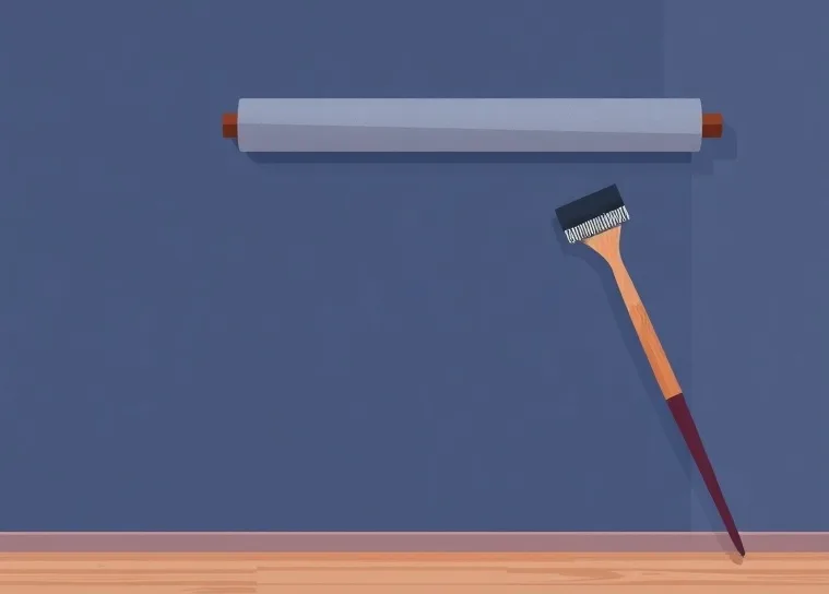 Pose de papier peint, rouleau et brosse à maroufler
